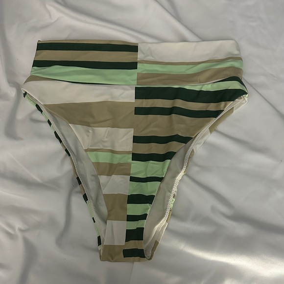 Aerie Green and Tan Striped Bikini Bottom - Picture 1 of 1